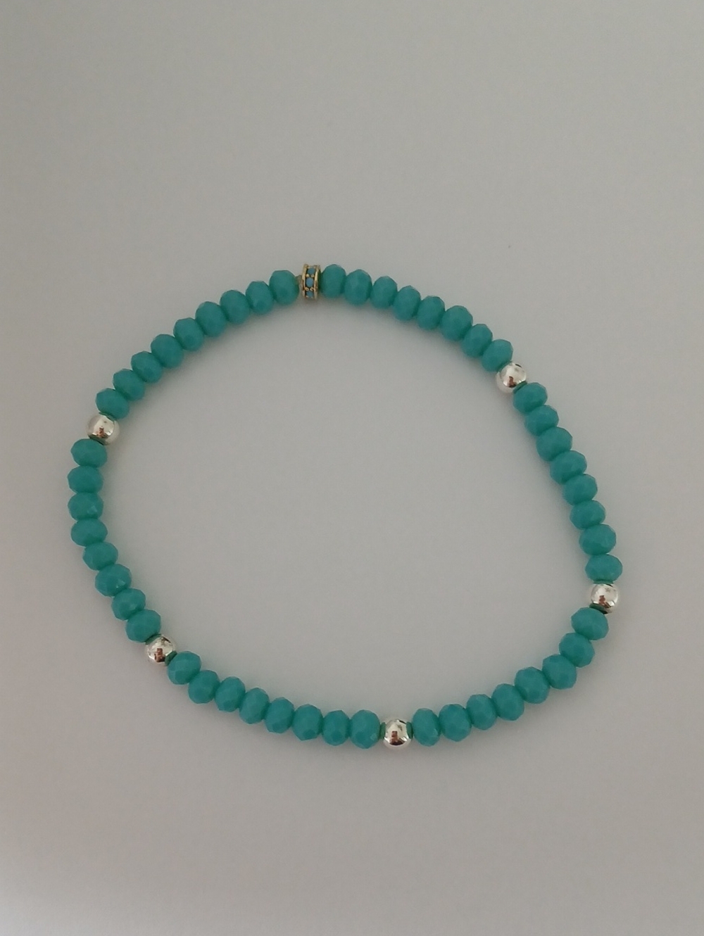 Turquoise Beaded Stretch Bracelet with Sterling Silver Accents